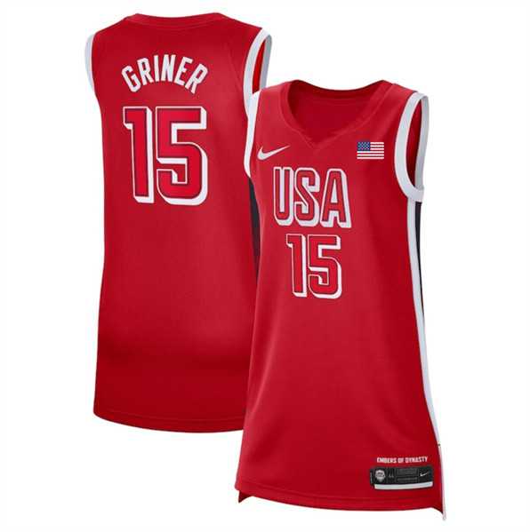 Womens USA Basketball #15 Brittney Griner Red 2024 Swingman Stitched Jersey->team usa basketball->NBA Jersey
